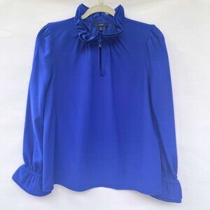J.Crew Ruffle-Neck 365 Crepe Blouse Electric Blue Size S
